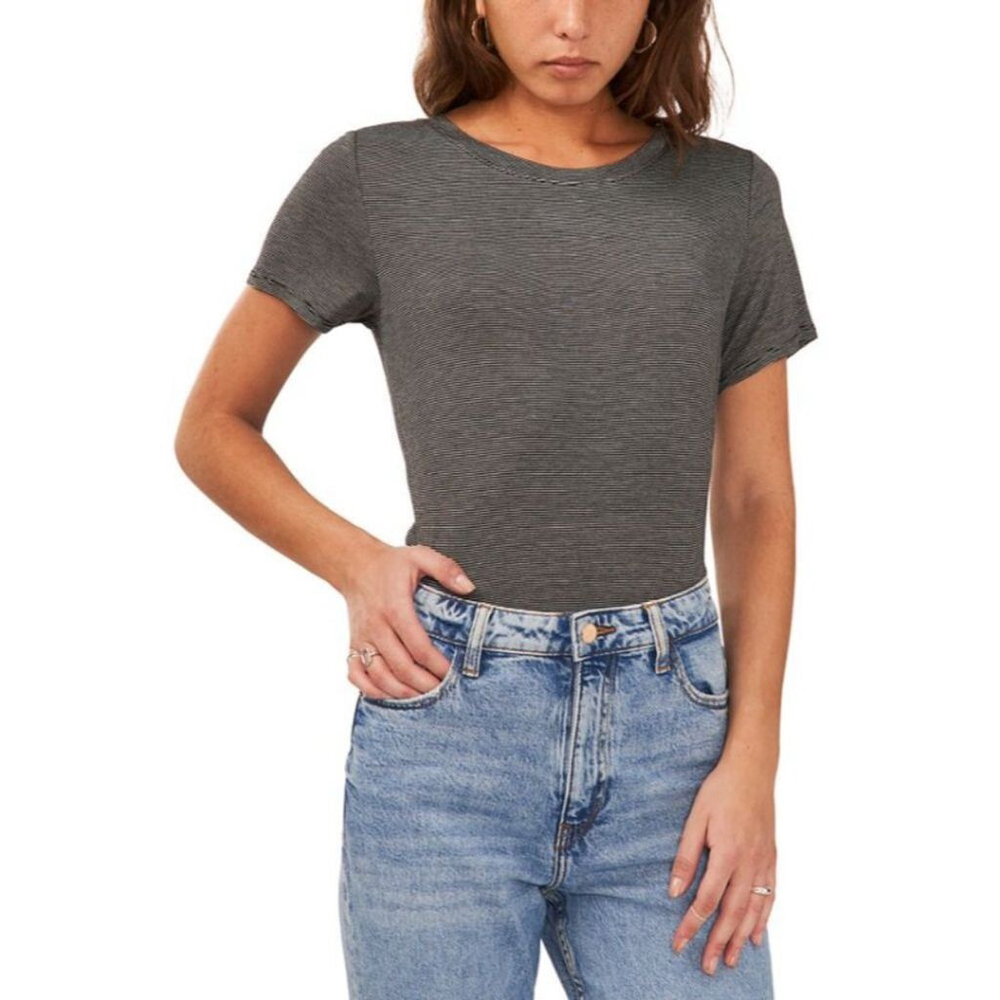 VINCE CAMUTO Women's Medium White and Black High-Low Boat-Neck T-Shirt NWOT